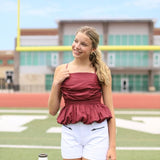 FIELD GOAL CUTIE MAROON RUCHED TOP