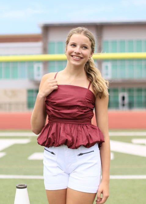 FIELD GOAL CUTIE MAROON RUCHED TOP