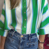 BRUNCH DATE BUTTON DOWN STRIPE TOP