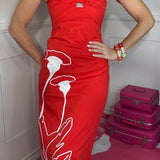 KISS AND TELL RED HALTER MIDI DRESS