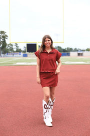 CASUAL PARTY SCALLOP SNAP FRONT TOP - BLACK, BURGUNDY OR OLIVE