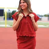CASUAL PARTY SCALLOP SNAP FRONT TOP - BLACK, BURGUNDY OR OLIVE