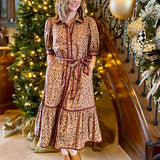 CUE THE BLOOMS FLORAL CORDUROY MIDI DRESS