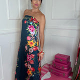 BOTANICAL BORDER STRAPLESS MAXI DRESS