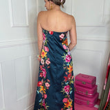BOTANICAL BORDER STRAPLESS MAXI DRESS