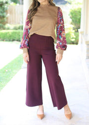 IN HER ELEMENT HIGH WAIST WIDE LEG PANTS - BURGUNDY OR MOCHA