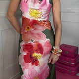 SUNSET MEADOW COWL NECK HALTER DRESS