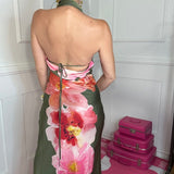 SUNSET MEADOW COWL NECK HALTER DRESS