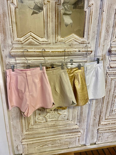 ON THE SUNNY SIDE LEATHER SHORTS - PINK, ECRU, GOLD, OFF WHITE, BLACK