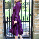 ELEGANT MOMENTS PLUM SATIN PLEATED DRESS