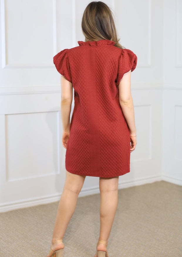 COZY COUTURE BURGUNDY TEXTURED DRESS