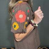 BLOOMS AT DUSK EMBROIDERED SLEEVE TOP