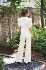 FOR THE RIGHT MOMENT IVORY FAUX LEATHER BLOUSE