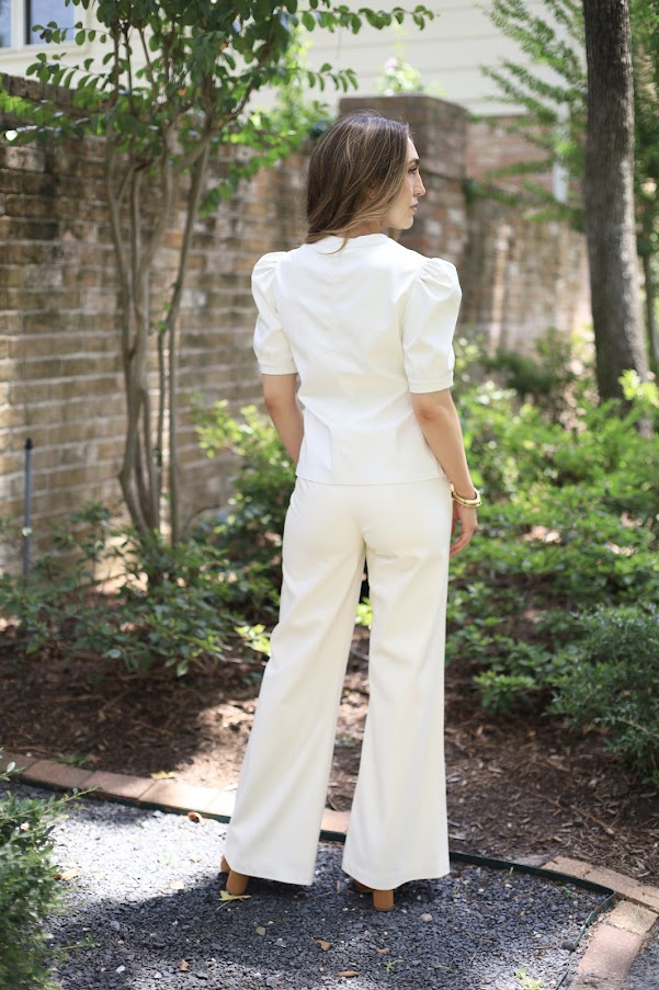 FOR THE RIGHT MOMENT IVORY FAUX LEATHER BLOUSE