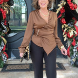 VINO FOR TWO COPPER BLOUSE WITH A GOLD CLASP