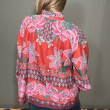 BUBBLY BLOOM FLORAL BORDER PRINT RUFFLE BLOUSE