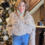 COSMOS AND CITY LIGHTS FAUX FUR JACKET - TAUPE OR BEIGE