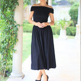 ONLINE EXCLUSIVE:  LEFT AN IMPRESSION BLACK OFF SHOULDER DRESS