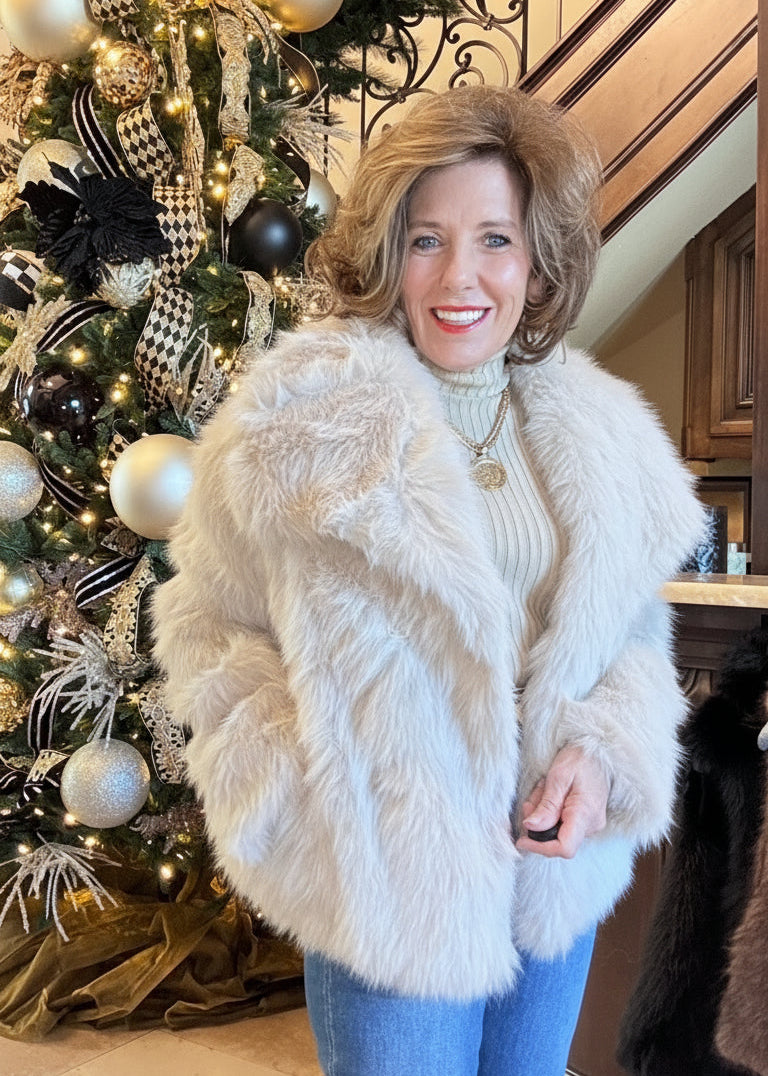 FIRESIDE CHAT FAUX FUR COAT - BLACK, BEIGE, TAUPE, COFFEE