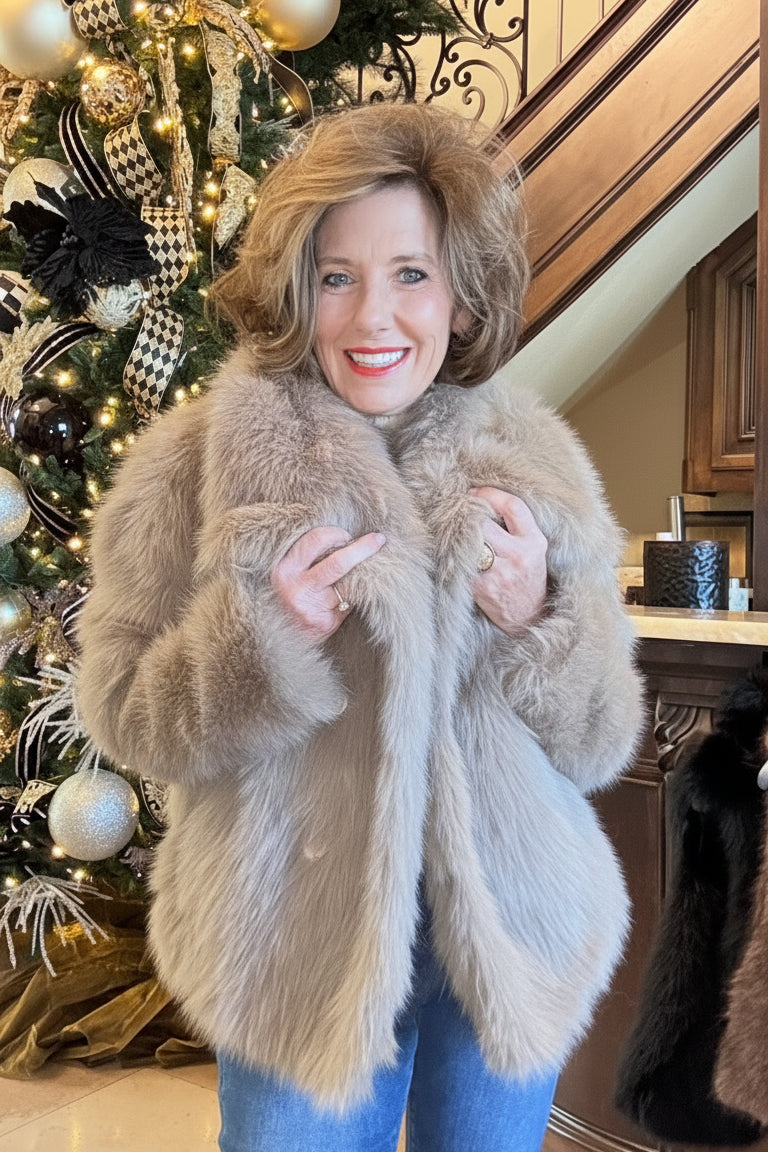 FIRESIDE CHAT FAUX FUR COAT - BLACK, BEIGE, TAUPE, COFFEE