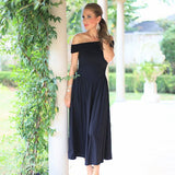 ONLINE EXCLUSIVE:  LEFT AN IMPRESSION BLACK OFF SHOULDER DRESS