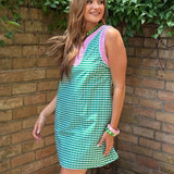 CHERRY COLA CHARM GREEN GINGHAM COTTON DRESS