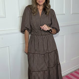 FALL VIBES CHOCOLATE CHECK MAXI  DRESS