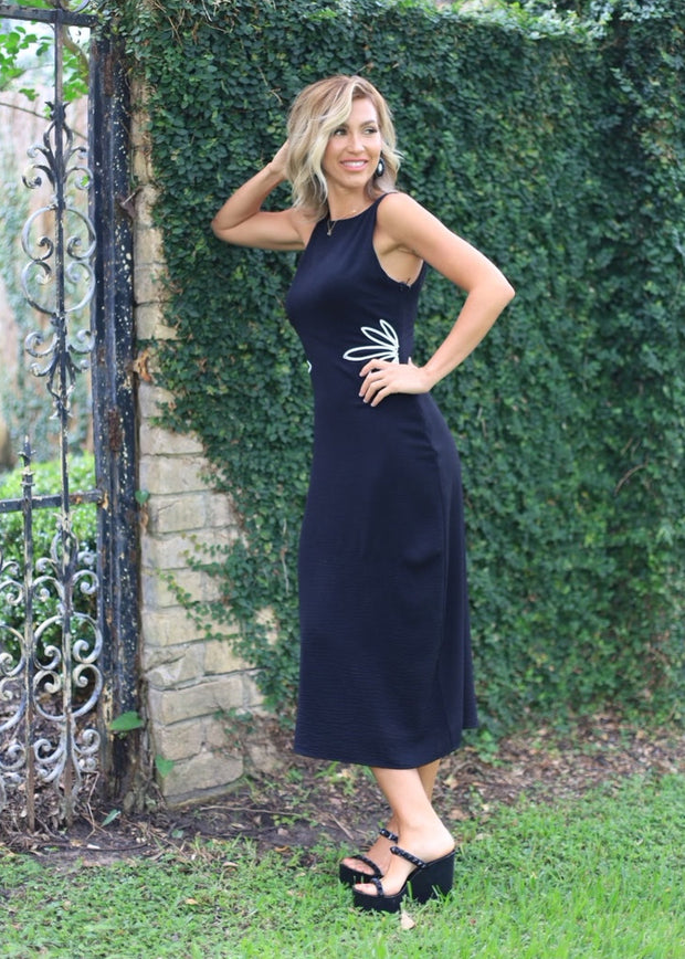 BUNGALOW VIEWS BLACK EMBROIDERED DRESS