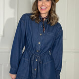 EASY DOES IT LONG SLEEVE DENIM ROMPER