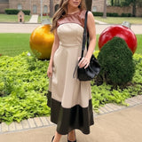 CHOCOLATE WITHOUT THE GUILT COLOR BLOCK FAUX LEATHER DRESS