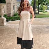 CHOCOLATE WITHOUT THE GUILT COLOR BLOCK FAUX LEATHER DRESS
