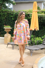 ON TROPIC TIME RUFFLE OFF SHOULDER MINI DRESS