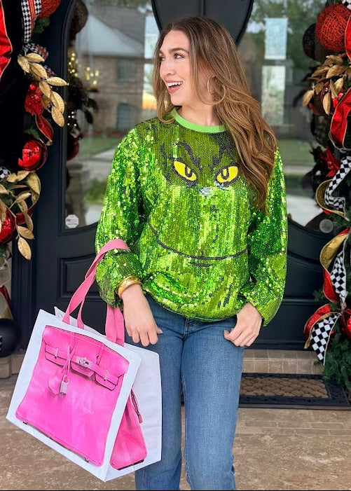HOLIDAY PERSONALITY SEQUIN TOPS - CANDY CANE OR GRINCH