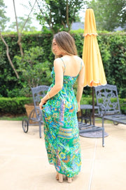 GLAM GARDENS GREEN FLORAL MAXI DRESS