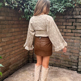 GIRLS NIGHT OUT FAUX LEATHER WHIP STITCH MINI SKIRT