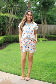 PICNIC PLANS GEOMETRIC PRINT SHORTS