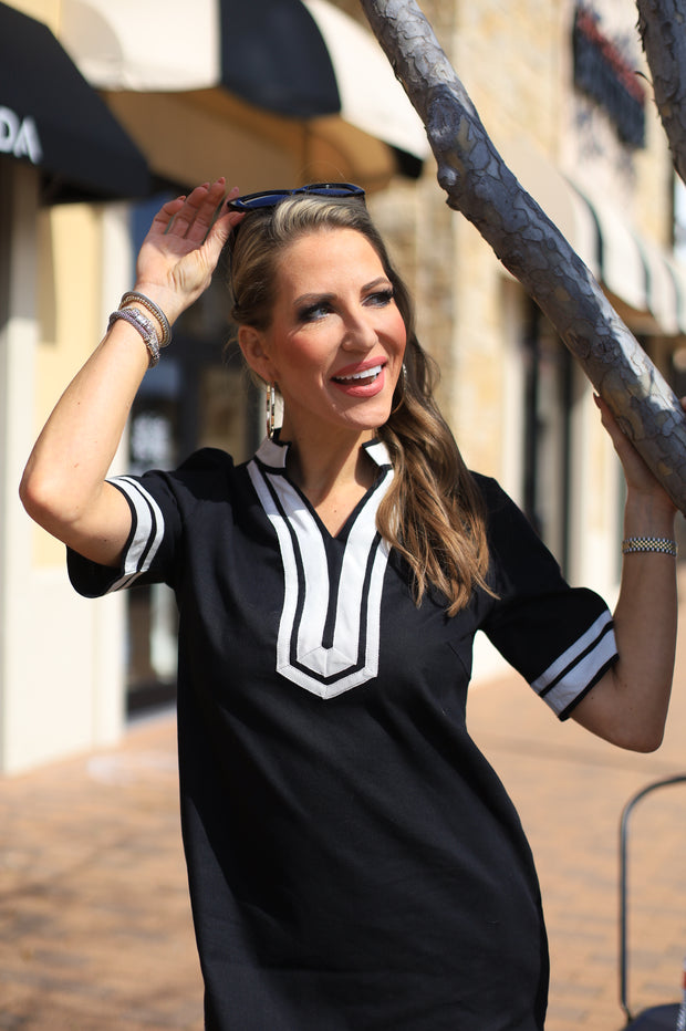 CRISP CONTRAST BLACK & CREAM DRESS