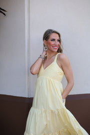 RAY OF CHARM YELLOW SLEEVELESS TIERED MAXI DRESS