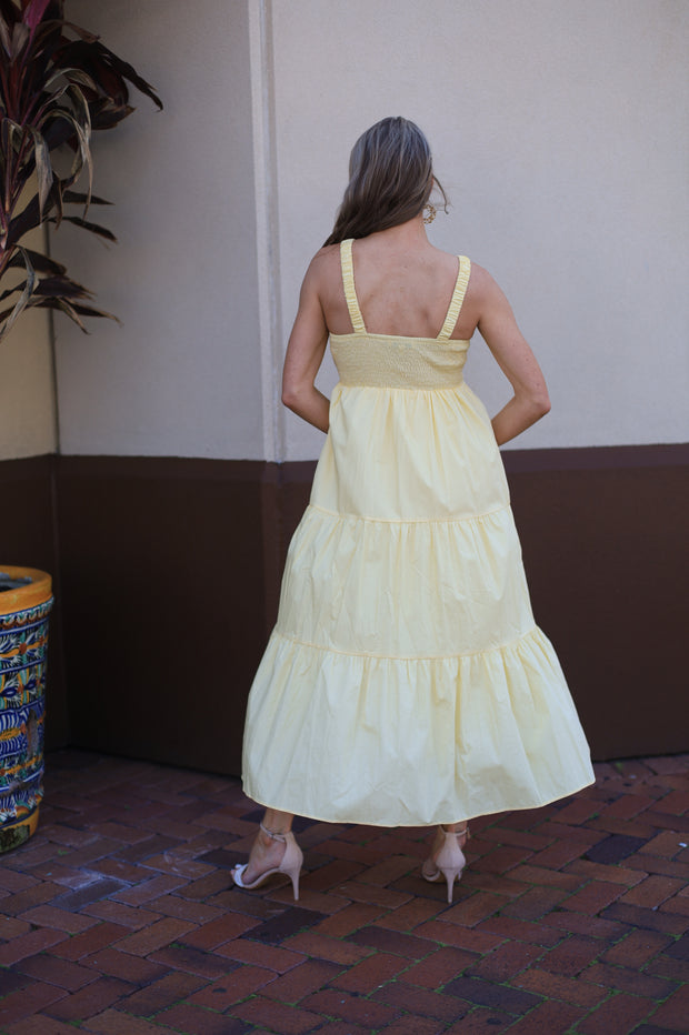 RAY OF CHARM YELLOW SLEEVELESS TIERED MAXI DRESS