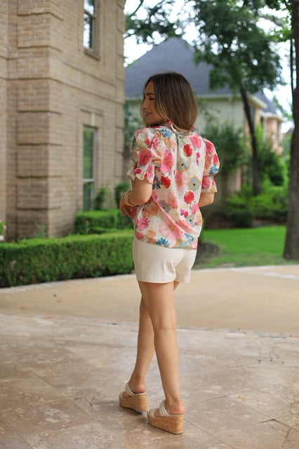FRESH BLOOMS PINK FLORAL COTTON BLOUSE