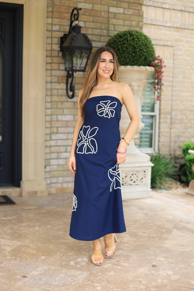 COME SAIL AWAY STRAPLESS MAXI DRESS