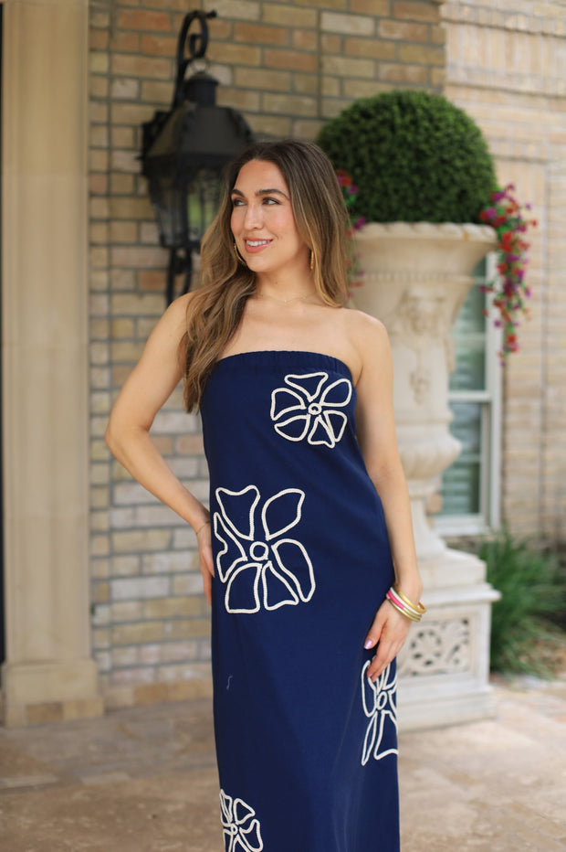 COME SAIL AWAY STRAPLESS MAXI DRESS