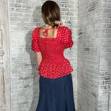 DANCING IN THE SUN RED POLKA DOT PEPLUM TOP