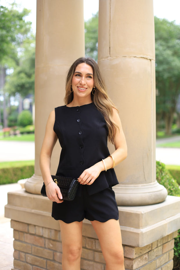 FIRST CLASS ACT BLACK SCALLOP VEST