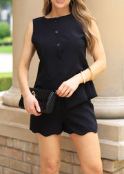 FIRST CLASS ACT BLACK SCALLOP HEM SHORTS