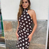 UPTOWN EASE POLKA DOT HALTER TOP