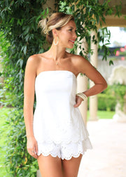 ISLAND BREEZE EYELET WHITE STRAPLESS SHORT SET
