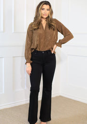 EMBRACE TODAY BROWN FLORAL ETCHED BLOUSE