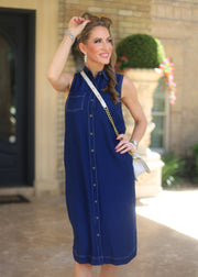 MIDNIGHT MEMORIES NAVY MIDI DRESS