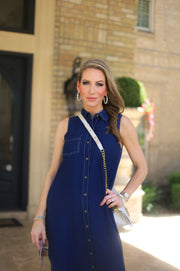 MIDNIGHT MEMORIES NAVY MIDI DRESS